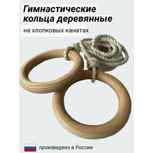 Кольца гимнастические деревянные 165 мм на хлопковых канатах (2 м) для детей