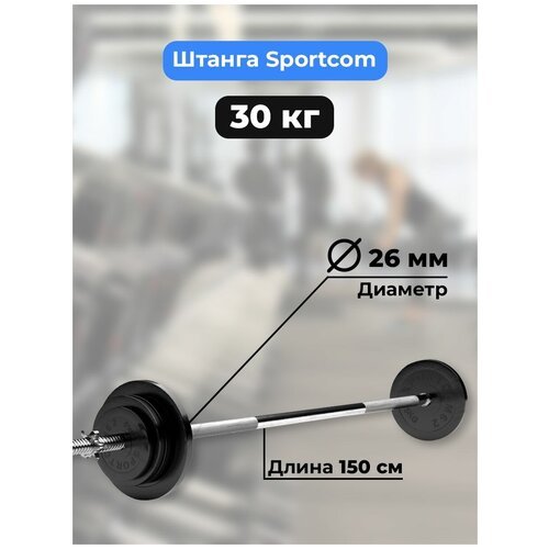 Штанга 30 кг SPORTCOM, прямой гриф 150см, обрезиненные диски (блины)