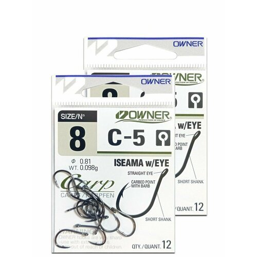 Крючки рыболовные Owner C-5 Carp Iseama w/EYE №8 12шт 2 упаковки