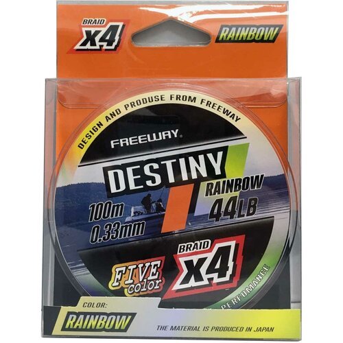 Шнур плетеный FWx4 DESTINY RAINBOW (multicolor) 100м; 0,20мм; 10,00кг