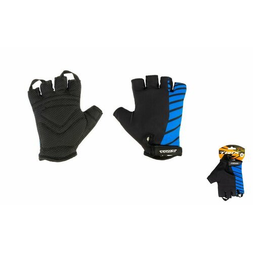 Велоперчатки 'MAN', короткие пальцы, гелевые вставки, дышащая лайкра/иск. замша, размер 'M' (цвет черный/синий)
