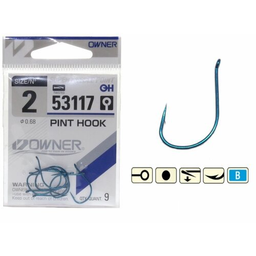 Крючок рыболовный OWNER PINT HOOK № 4 BLUE (уп.10шт)