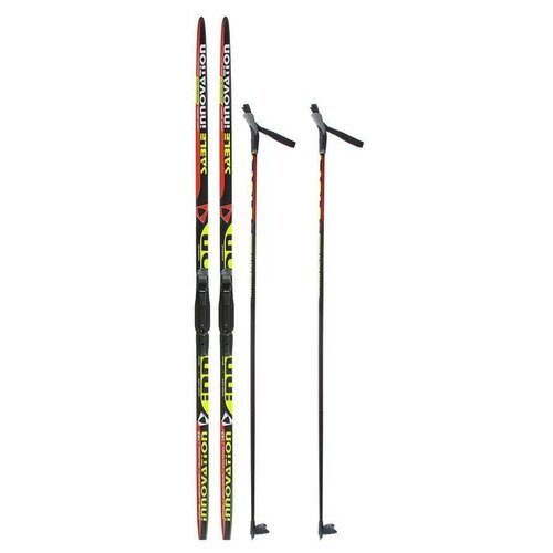 Комплект лыжный: пластиковые лыжи 185 см с насечкой, стеклопластиковые палки 145 см, крепления SNS «бренд ЦСТ Step», цвета (микс цветов, 1шт)