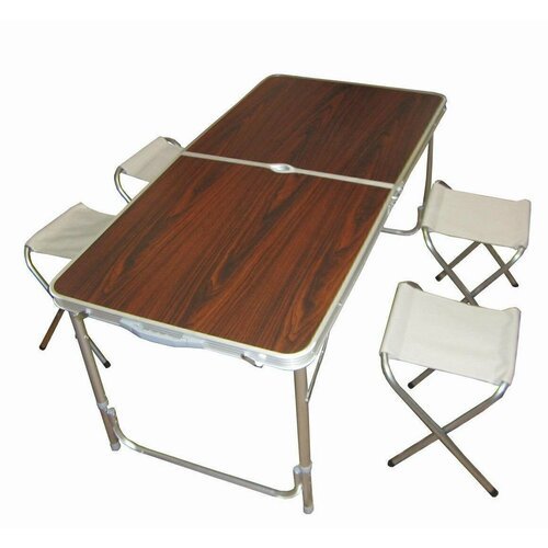 Набор стол + 4 стула Boyaby алюминиевый 60x120 см, коричневый