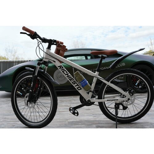 Велосипед RICHIESTO 24' Алюминиевая рама 14' Горный Для детей и подростков Спортивный Универсальный, белый с коричневым матовый