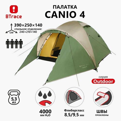 Палатка кемпинговая четырёхместная Btrace Canio 4, зеленый/бежевый