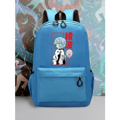 Большой голубой рюкзак с DTF принтом аниме евангелион - 2041