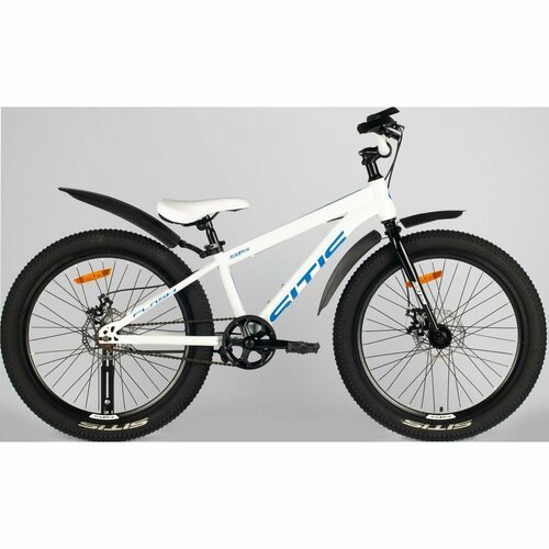 Велосипед SITIS FLASH 24' (2024) White-Navy-Black, подростковый для мальчиков, сталь, 1 скорость, дисковые механические тормоза, размер рамы 12, рост 130-145 см