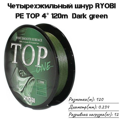 Шнур плетенный для рыбалки RYOBI PE TOP 4* 120m d-0.234 #12kg Dark green RB4DG234