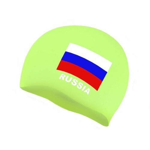 Шапочка для плавания SPRINTER. Классический дизайн с изображением флага России. (Салатовый)
