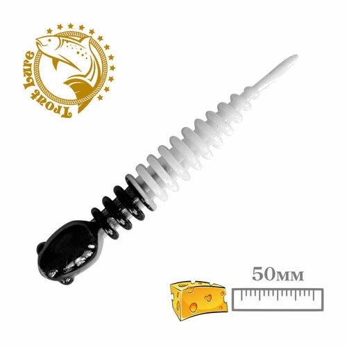 Силикон TROUT LURE (SANSAN) в банке, GOLOVASTIK 50, СЫР, COL. 13 (White-Black), (12шт)