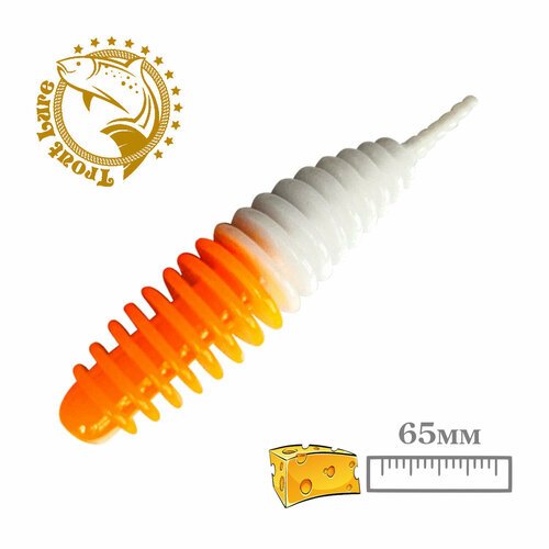 Силикон TROUT LURE (SANSAN) в банке, PLAMP 65, СЫР, COL. 10 (White-Orange), (10шт)