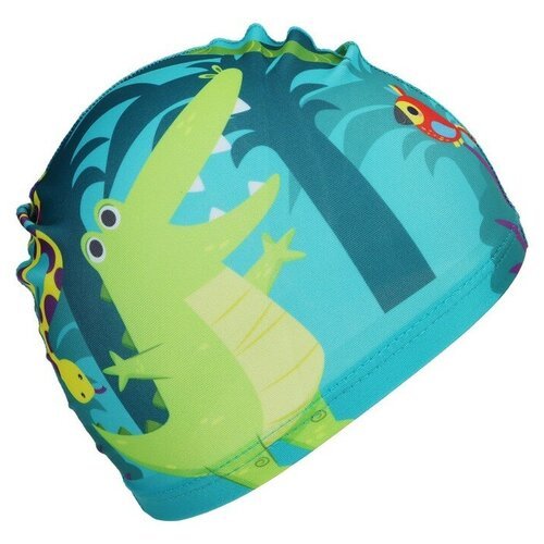 Шапочка для плавания детская «Африка», ТероПром, 9104556, тканевая, обхват 46-50 см, цвет голубой/зелёный