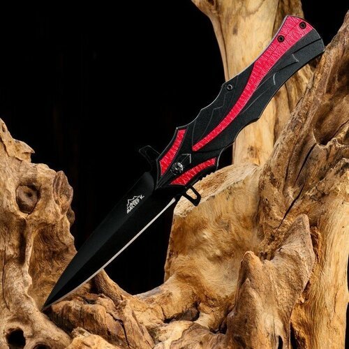 Нож складной 'Пламя' черный, красная полоса, 21,5см, клинок 9,5см