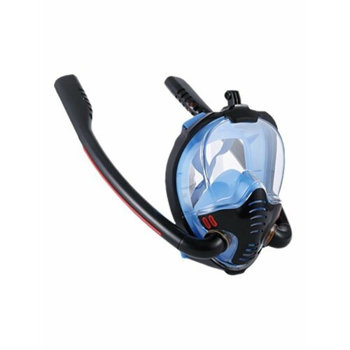 Полнолицевая маска для снорклинга 2 трубки и креплением для экшн камеры. черно-синяя. S/M