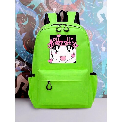 Большой зеленый рюкзак с DTF принтом аниме девушка - 2138
