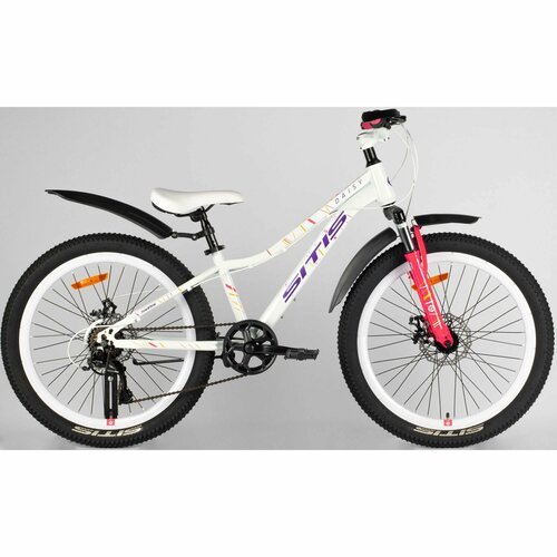 Велосипед SITIS DAISY 24' 7sp (2024) White-Pink-Purple, подростковый для девочек, сталь, 7 скорость, дисковые механические тормоза, размер рамы 12, рост 130-145 см