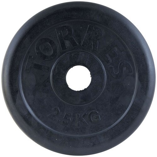 Спортивный обрезиненный диск TORRES 2.5 кг для гантелей или штанг для фитнеса металлический снаружи в резиновой оболочке, 31 мм