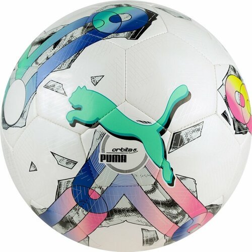 Мяч футбольный PUMA Orbita 6 MS, 08378701, размер 5, 32 панели, ТПУ, машинная сшивка, белый-мультиколор