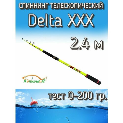 Спиннинг Komandor телескопический Delta XXX желтый, тест 0-200 грамм, 240 см