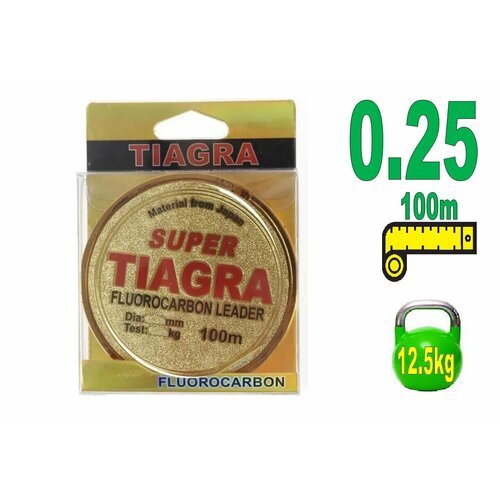 Флюорокарбоновая леска для рыбалки Леска TIAGRA Fluorocarbon 100м / 12.5 кг