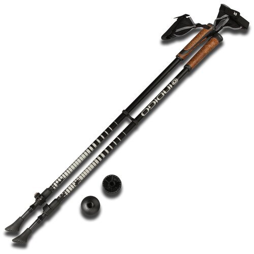 Палки для скандинавской ходьбы телескопические INDIGO 2 секции пробковые ручки SL-602 Черный 85-135 см