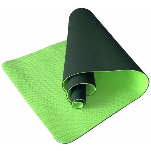 E33582 Коврик для йоги ТПЕ 183х61х0,6 см (т. зеленый/салатовый)