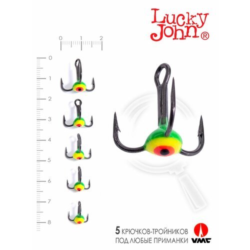 Крючоки-тройники для приманок Lucky John 01SET с каплей цвет. 5шт. набор