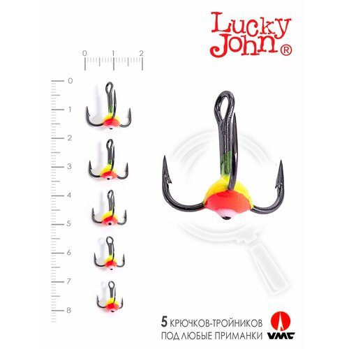 Крючоки-тройники для приманок Lucky John 03SET с каплей цвет. 5шт. набор