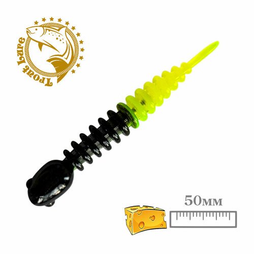 Силикон TROUT LURE (SANSAN) в банке, GOLOVASTIK 50, СЫР, COL. 18 (Black-Lemon), (12шт)