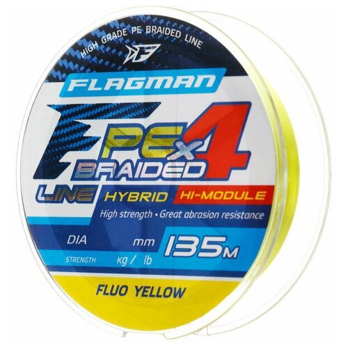 Шнур Flagman PE Hybrid F4 135m FluoYellow 0,16mm. 9,1кг/20lb
