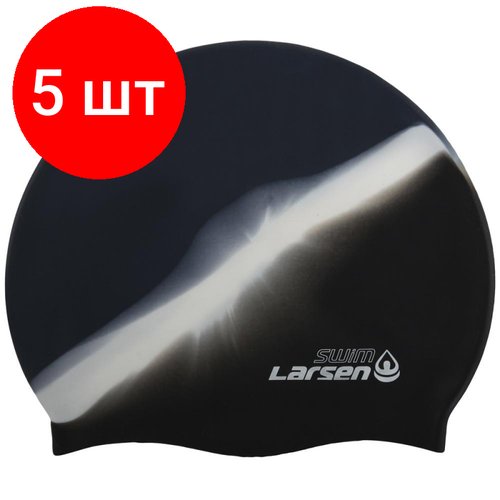 Комплект 5 штук, Шапочка плавательная Larsen MC35, силикон, черн/бел