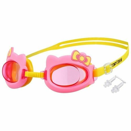 Очки для плавания детские Бантик + беруши, цвет розовый