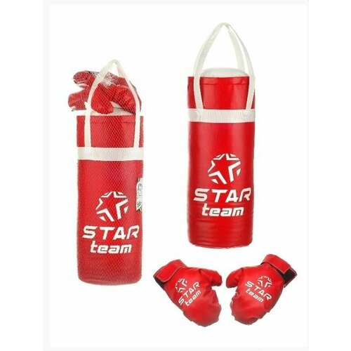STAR Team Боксерский набор №3 большой, цвет красный, вес: груша 4 кг, перчатки 200 гр, в сетке 50 см