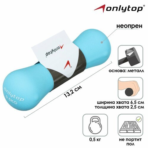 Гантель неопреновая ONLYTOP, 0,5 кг, цвет голубой