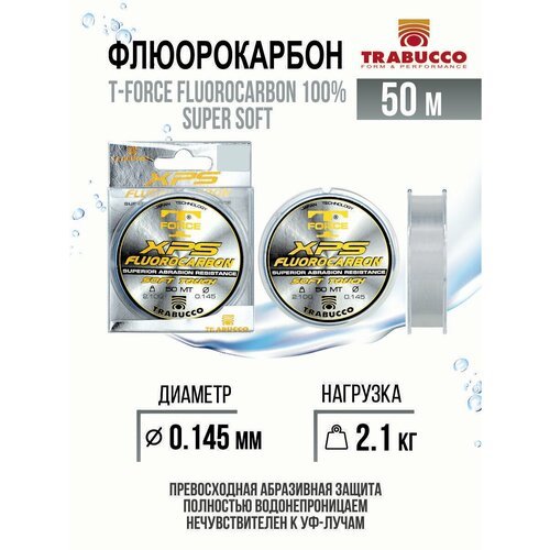 Леска для рыбалки флюорокарбон Trabucco T-Force XPS Fluorocarbon 100% Super Soft 50m Clear 0.145mm/2.10kg