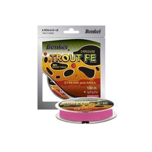 Шнур Benkei Trout PE 100m, розовый fluo #0,4 (0,104mm), 3,1kg