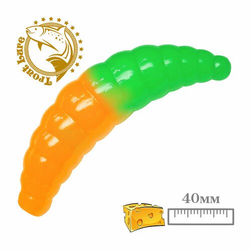 Силикон TROUT LURE (SANSAN) в банке, MAGGOT 40, СЫР, COL. 24 (Orange-Green), (10шт)