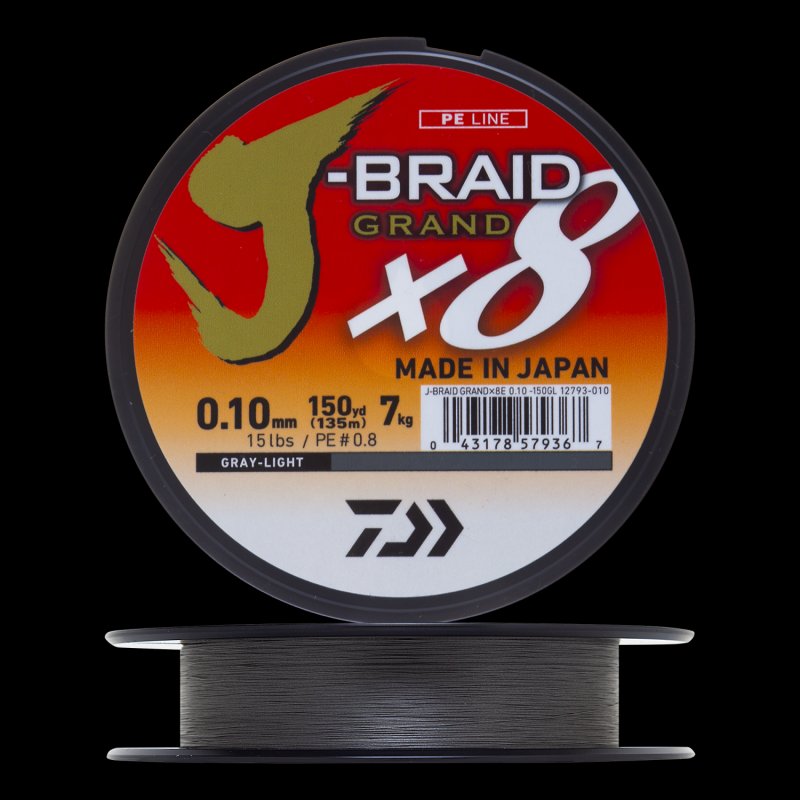 Шнур плетеный Daiwa J-Braid Grand X8 #0,8 0,10мм 135м (gray-light)