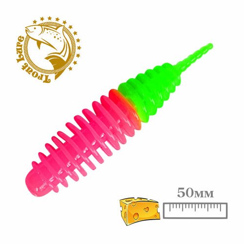 Силикон TROUT LURE (SANSAN) в банке, PLAMP 50, СЫР, COL. 33 (Pink-Green), (12шт)