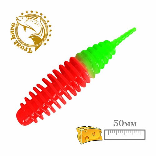 Силикон TROUT LURE (SANSAN) в банке, PLAMP 50, СЫР, COL. 32 (Red-Green), (12шт)