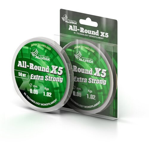 Леска монофильная ALLVEGA 'All-Round X5' 50м 0,09мм (1,02кг) прозрачная