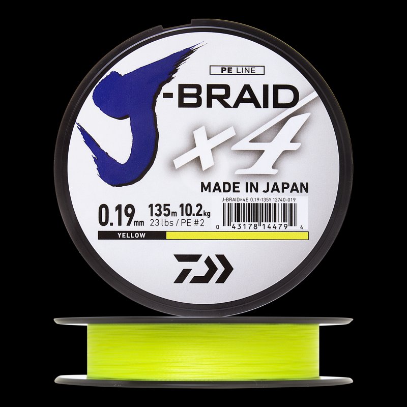 Шнур плетеный Daiwa J-Braid X4E #2,0 0,19мм 135м (yellow)