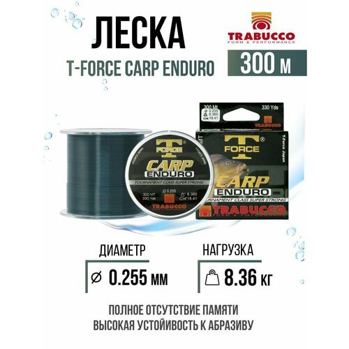 Монолеска для рыбалки Trabucco T-Force Carp Enduro 300m Dark Green Grey 0.255mm 8.36kg
