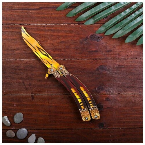 Сувенир деревянный Нож бабочка, жёлтые линии