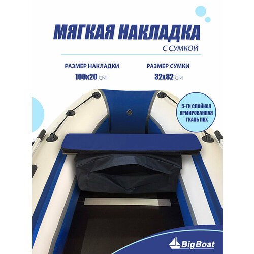 Мягкая накладка на сидение (банку) с сумкой для лодки ПВХ (1 шт), синий, 1000х200х20