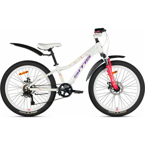 Велосипед SITIS DAISY 24' 7sp (2024) White-Pink-Purple, подростковый для девочек, сталь, 7 скорость, дисковые механические тормоза, размер рамы 12, рост 130-145 см