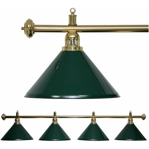 Светильник для бильярда 4 плафона Evergreen зеленые плафоны / золотая штанга