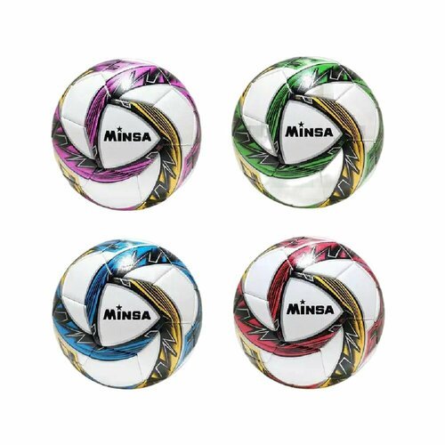 Мяч футбольный цветной с рисунком размер 5, диаметр 21 см, окружность 68 см, 4 варианта расцветки, 9823