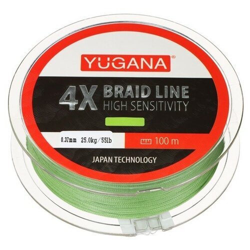 Леска плетеная YUGANA X4 PE Green, 0.37 mm, 100 m